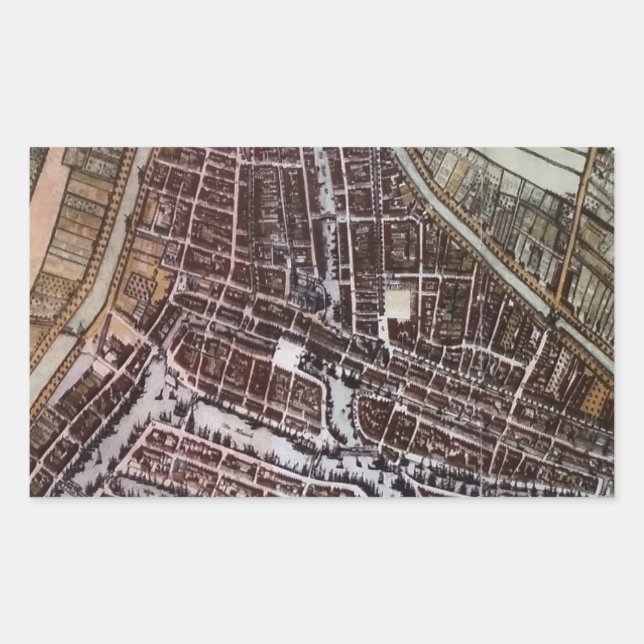 Replica city map of Rotterdam 1652 Rectangular Sticker (Front)