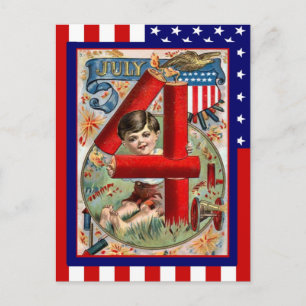 Replica Vintage 4th of July, Boy with firecrackers Postcard