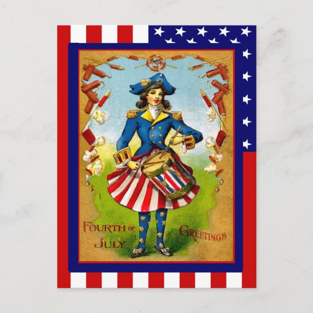 Replica Vintage 4th of July, Drummer girl Postcard (Front)