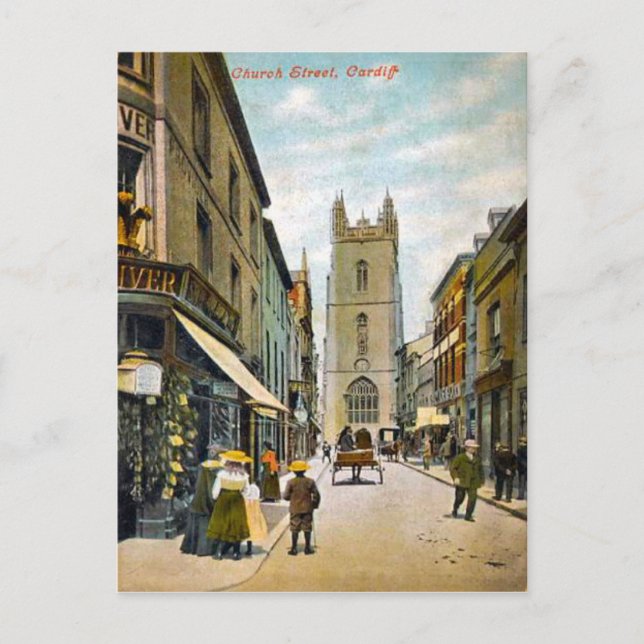 Replica Vintage Image, Cardiff, Church Street Postcard (Front)