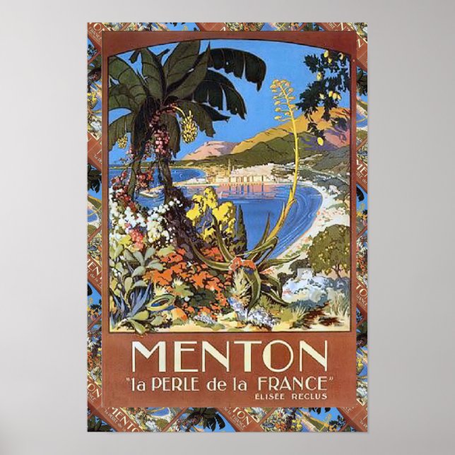 Replica Vintage travel, Menton French Riviera Poster (Front)