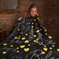 Replicated names initials and gold hearts black
