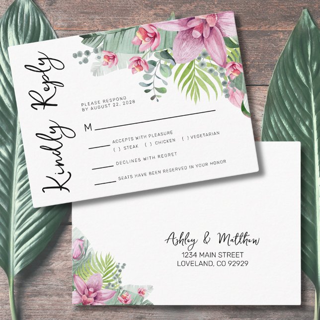 Reply Floral Tropical Wedding Enclosure Card (Watercolor Reply RSVP Floral Tropical Palm Wedding Enclosure Card)