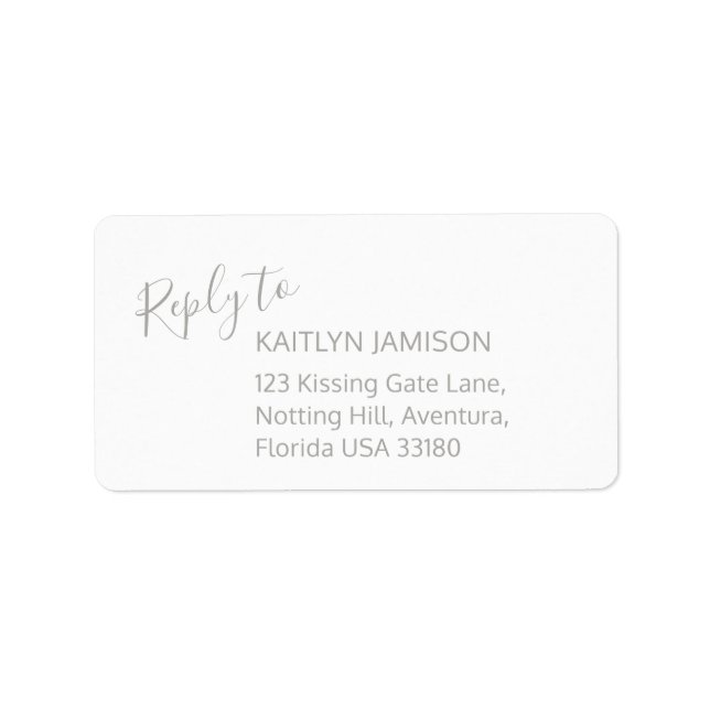 Reply modern grey white wedding address labels (Front)