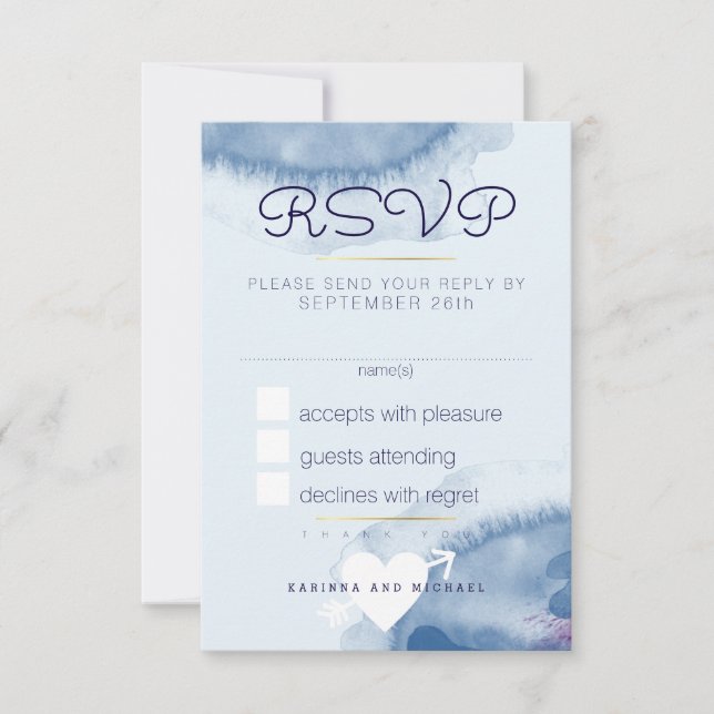 Reply Respond rsvp . blue watercolor wedding Card (Front)