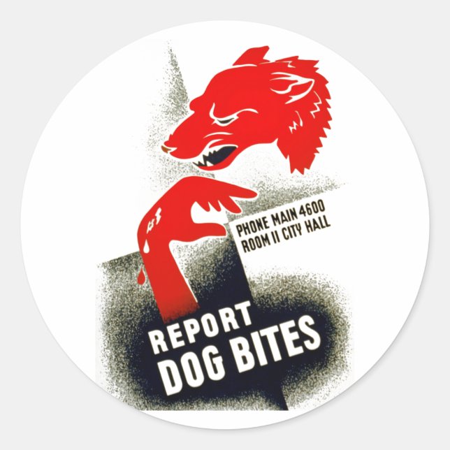 Report Dog Bites Classic Round Sticker (Front)