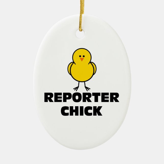 Reporter Chick Ceramic Tree Decoration (Front)