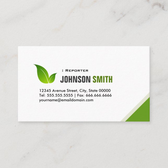 Reporter - Elegant Modern Green Business Card (Front)
