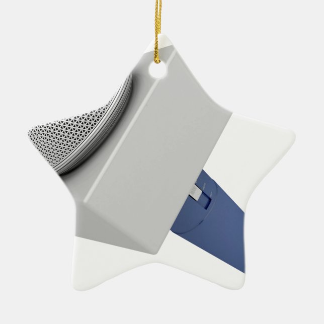 Reporter microphone ceramic tree decoration (Front)