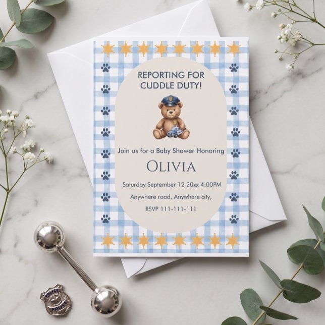 Reporting for Cuddle Duty Police Baby Shower Invitation (Reporting for Cuddle Duty Police Baby Shower Invitation)