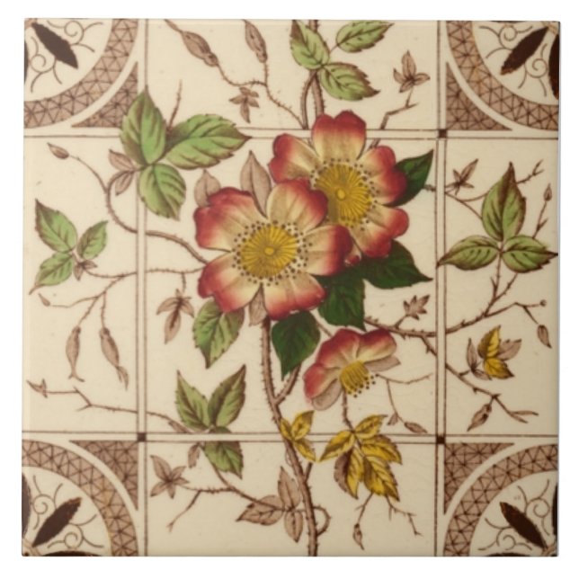 Repro 1885 Booth Aesthetic Wild Rose Transferware Tile (Front)