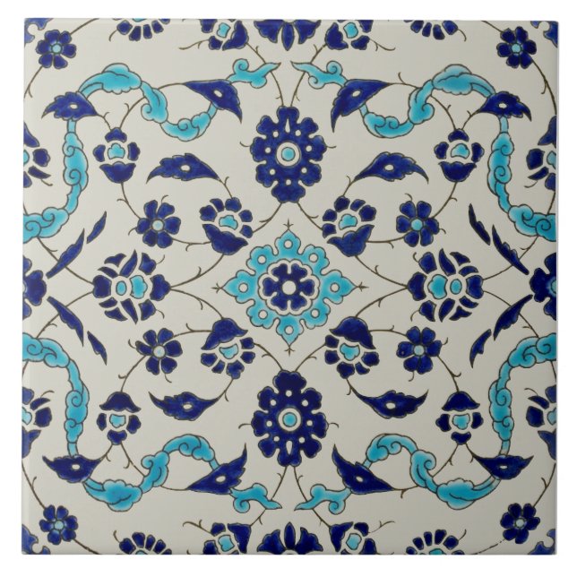 Repro 1890 Minton Blue Persian Style Transferware Tile (Front)