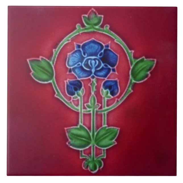 Repro 1905 Art Nouveau Jewel Tone Floral Tile (Front)
