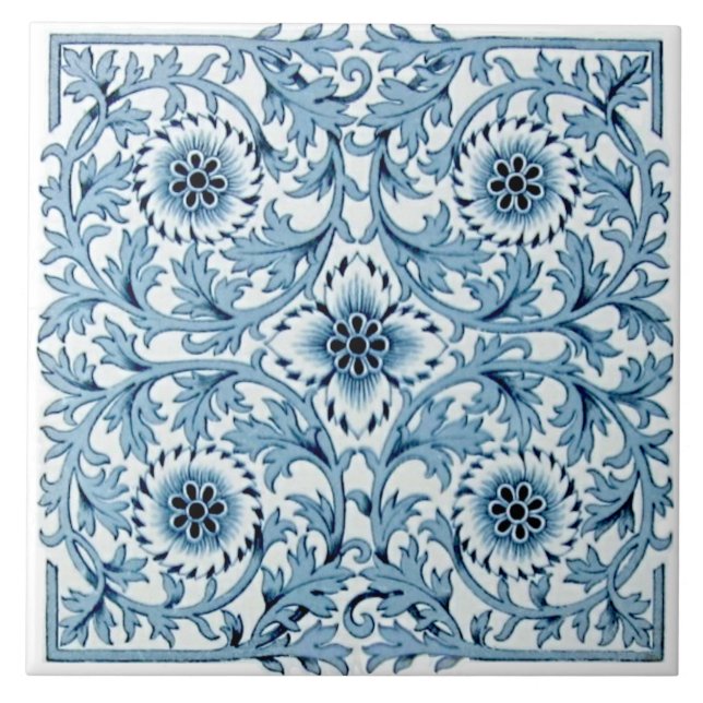Repro Antique Blue & White Minton Tranferware Tile (Front)