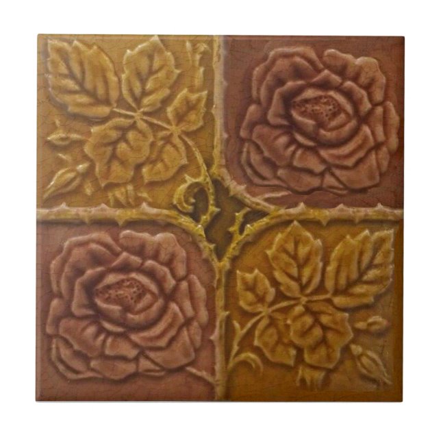Repro Antique Espaliered Roses Faux Relief Tile (Front)