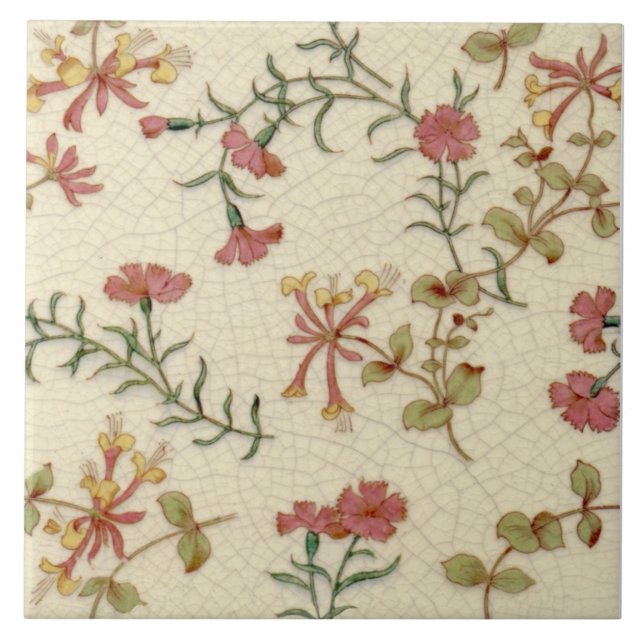 Repro Antique Minton Honeysuckle & Pinks on Ivory Tile (Front)