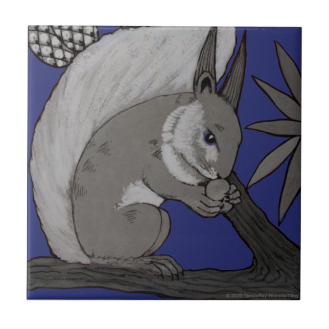 Repro Antique Minton Staffordshire Blue Squirrel Tile (Front)