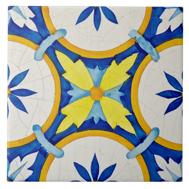 Repro Azulejos Portuguese Geometric Yellow Blue Ti Tile (Front)