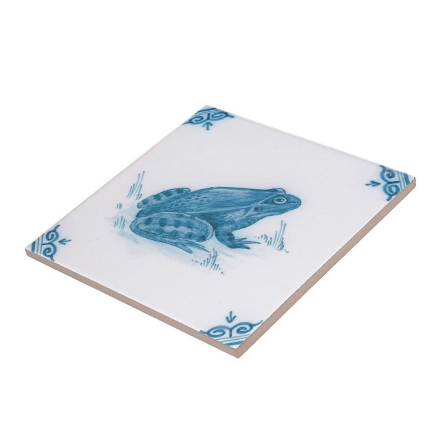 Repro Blue and White Flog Delft Tile (Side)
