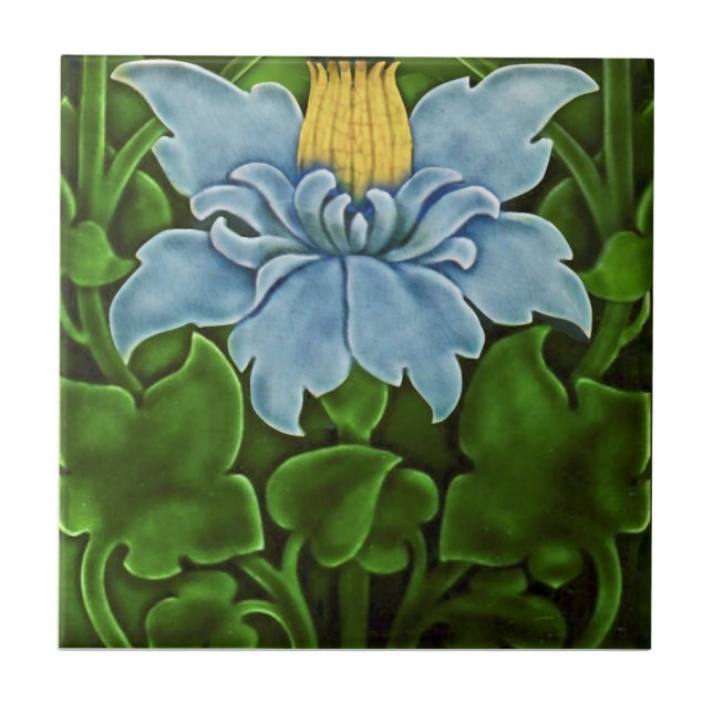 Repro c1900 Faux Relief Art Noveau Majolica Floral Tile (Front)