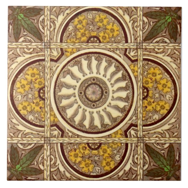 Repro c.1885 Malkin Sunflower Eastlake Aesthetic Tile (Front)