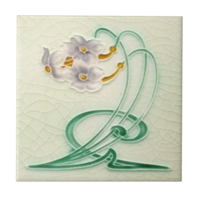 Repro c 1900 Richards Art Nouveau Narcissus Trio Tile (Front)