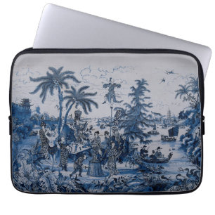 Repro Chinoiserie  Delft Blue and White Tile  Laptop Sleeve