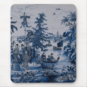 Repro Chinoiserie  Delft Blue and White Tile  Mouse Pad