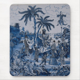 Repro Chinoiserie Delft Blue and White Tile Mouse Pad