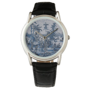 Repro Chinoiserie Delft Blue and White Tile Watch