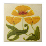 Repro circa 1900 Pilkington Floral Art Nouveau Tile<br><div class="desc">Reproduced from a circa 1900 Pilkington tile, this features a stylized floral design in a deep apricot and green on a cream background. Crazing is even and subtle and just enough to add character and charm. Note that your tile will be printed to look like it is crazed and has...</div>