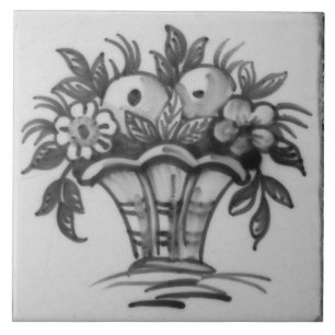 Repro Deftware Bouquet Flowers Vase Blue Delft Til Tile