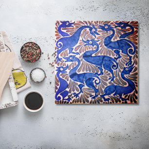 Repro Edwardian Art Nouveau Blue Grey Tile