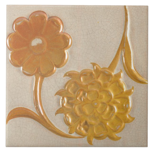 Repro Edwardian Art Nouveau Sunflower Floral Tile (Front)