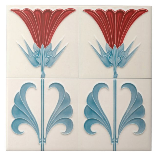 Repro German Art Nouveau Jugendstil Flower Tile (Front)