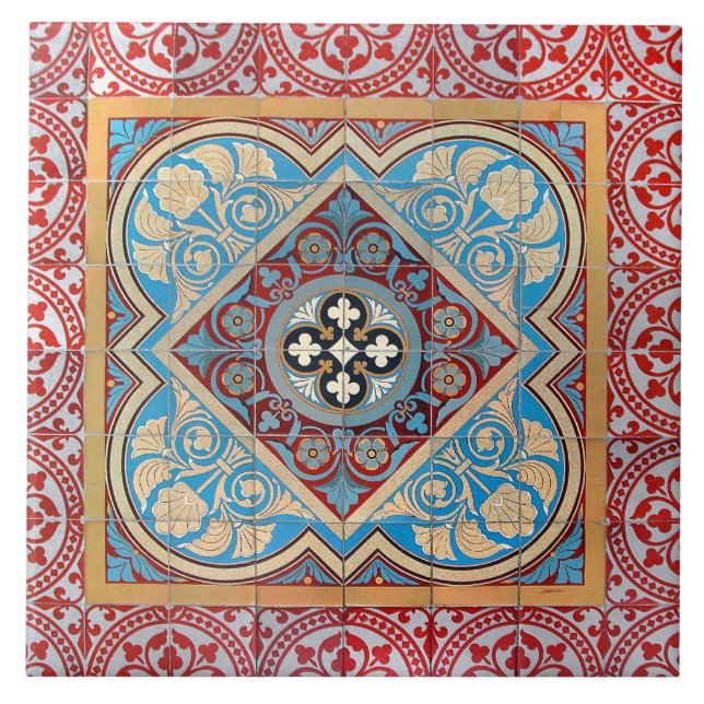Repro German Geometric Art Nouveau Jugendstil  Tile (Front)