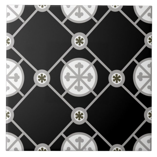 Repro Gothic Geometric Patterned Black White Gray Tile (Front)
