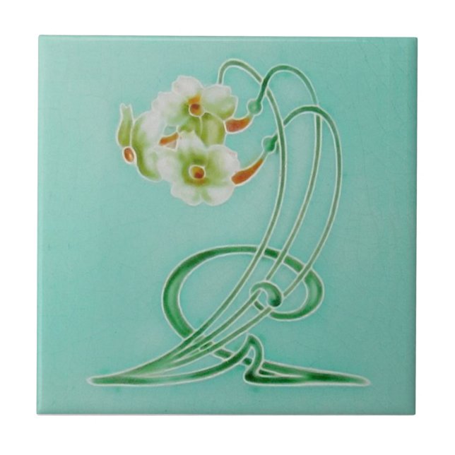 Repro Graceful Henry Richards Art Nouveau Nacissus Tile (Front)
