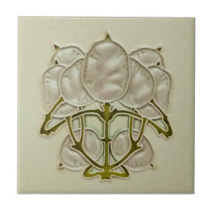 Repro Jugendstil Art Noveau Silver Dollar Plant Tile