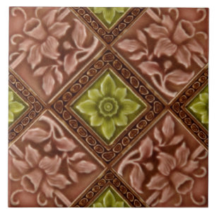 Repro Malkin Floral Daffodils Geometric Majolica Tile