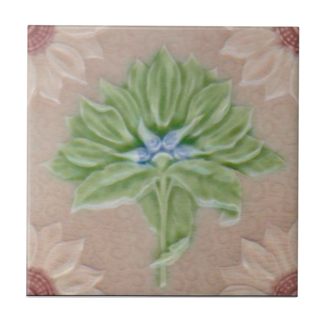 Repro Meakin Pastel Floral Majolica Faux Relief Tile (Front)