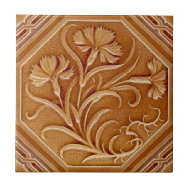 Repro Minton 1880 Carnation Art Nouveau Majolica Tile (Front)