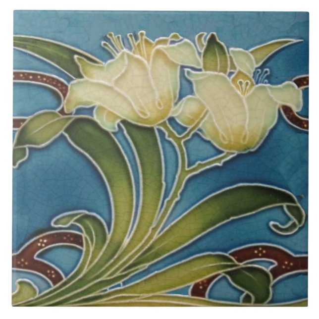 Repro Minton China Glazed Art Nouveau Lily Border Tile (Front)