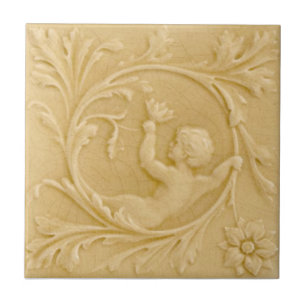 Repro Minton Faux Relief Putti Cream Victorian Tile