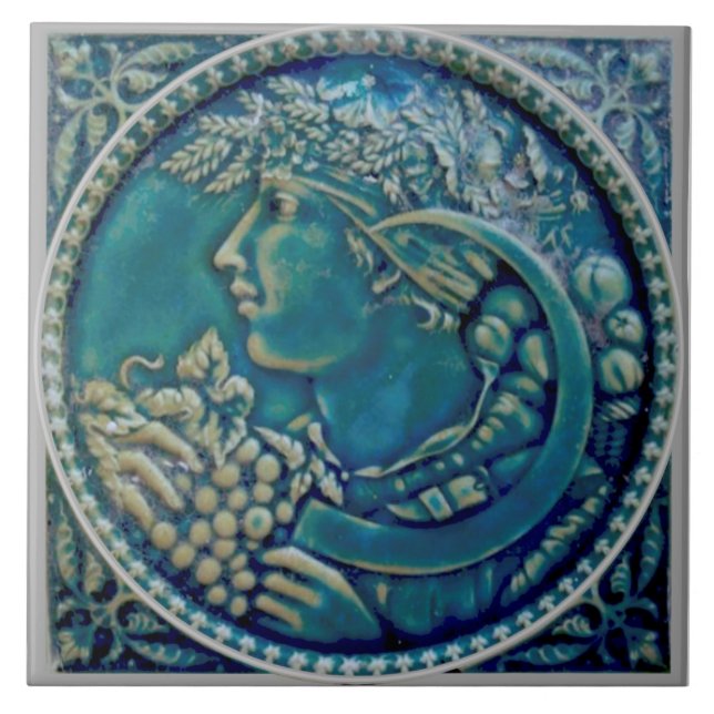 Repro MintonHollis Grape Harvest Bacchus Majolica Tile (Front)