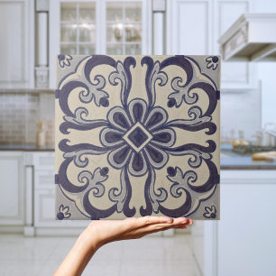 Repro Portuguese Blue Geometric Azulejos Floral Ti Tile