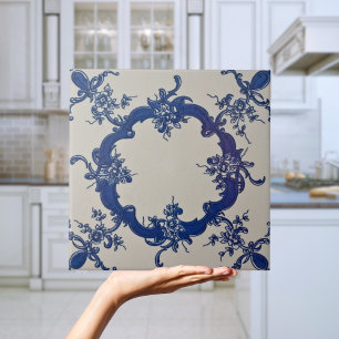 Repro Portuguese Blue Geometric Azulejos Floral Ti Tile