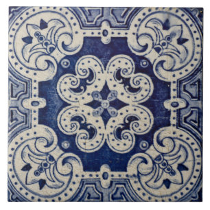 Repro Portuguese Blue Geometric Azulejos Floral Tile