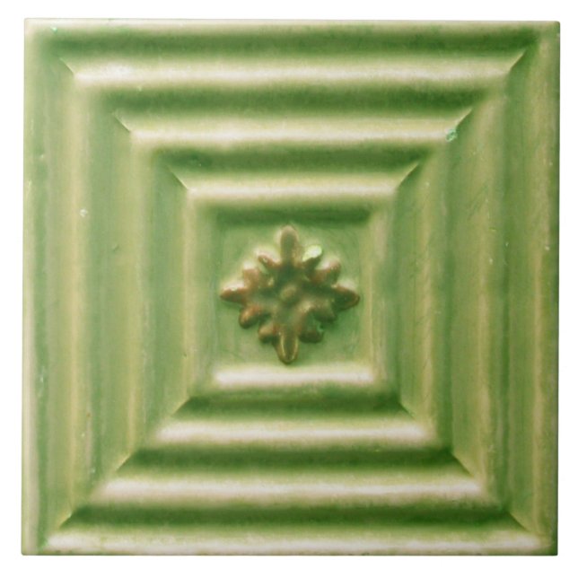 Repro Portuguese Faux Relief Green Floral Tile (Front)