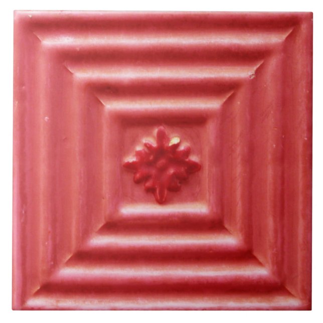 Repro Portuguese Faux Relief Red Floral Tile (Front)